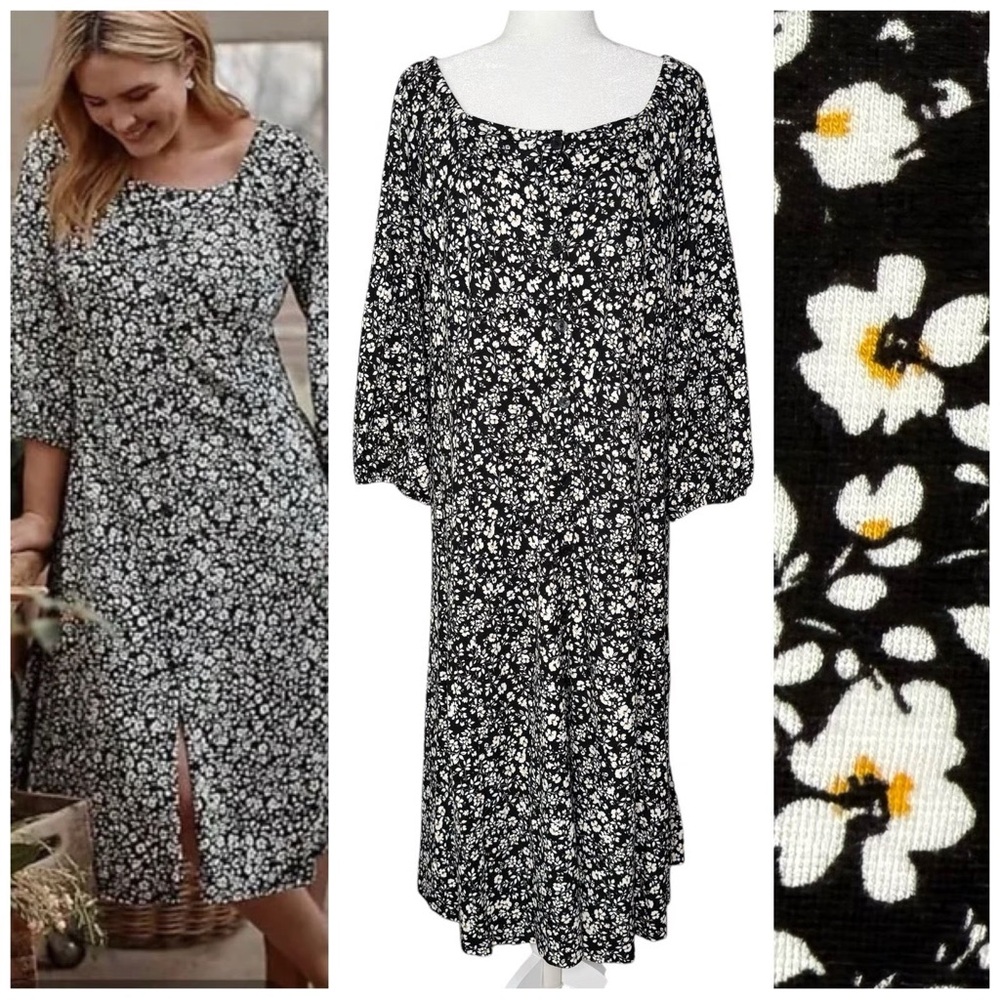 J JILL Floral Daisy Print Dress Size Medium Petite Soft Cottagecore Coastal